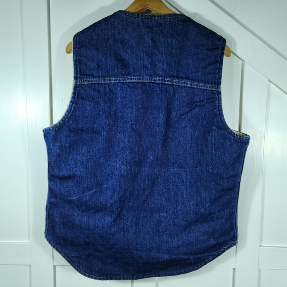 Carhartt Vintage Sherpa Lined Snap Front Denim Vest Blue | Men's Size Large Tall - Picture 5 of 8